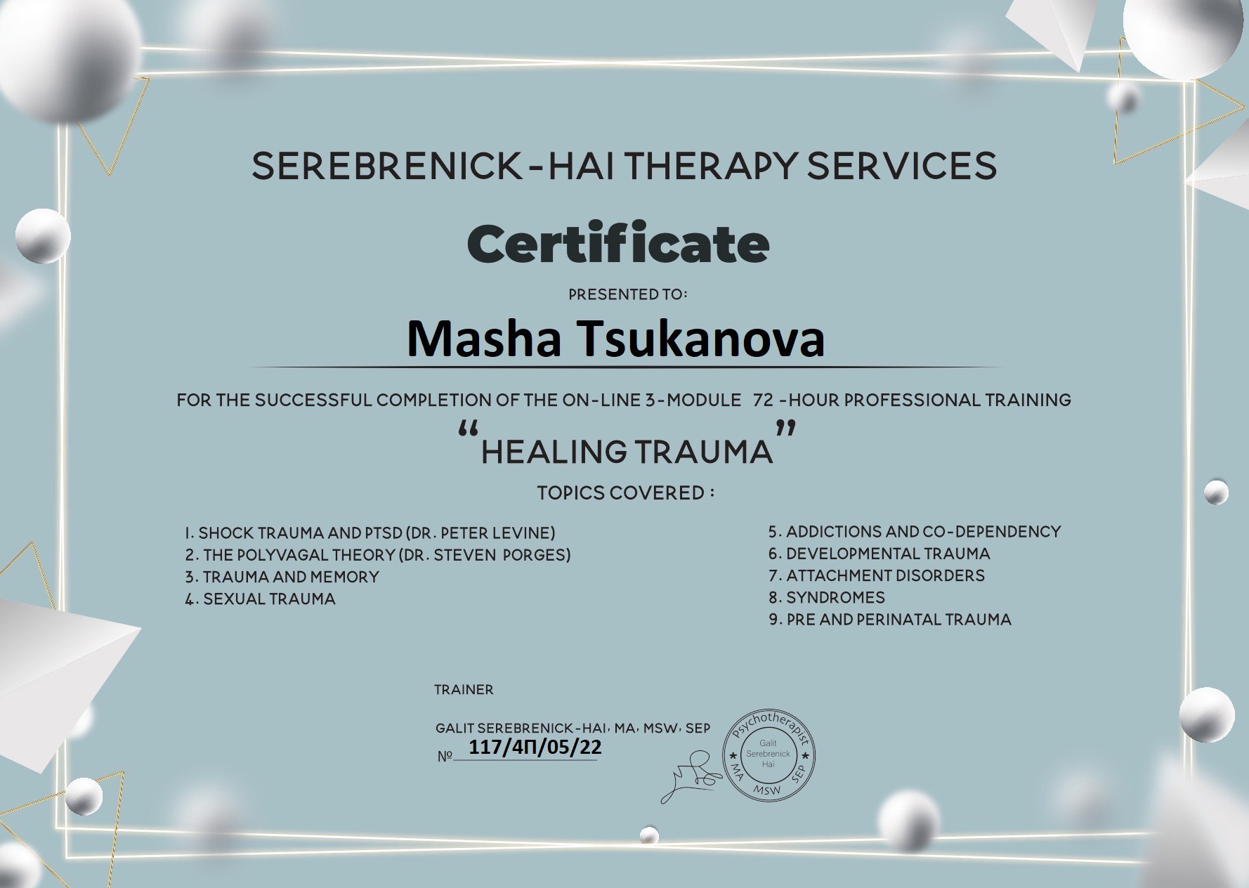 Masha Tsukanova – psychotherapist